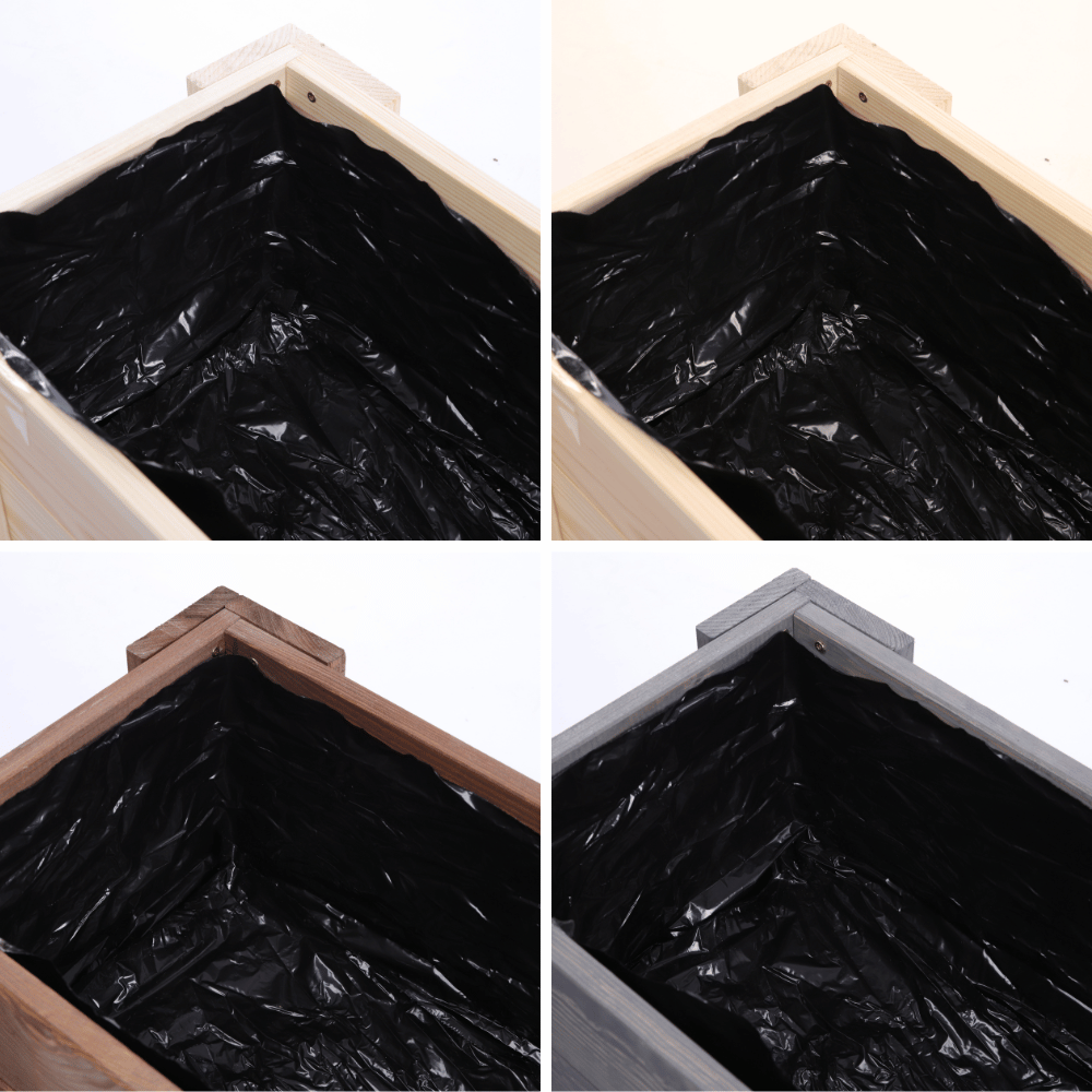 Doże donice drewniane ogrodowe zdjęcie przedstawia dno i boki donic wyściełane folią